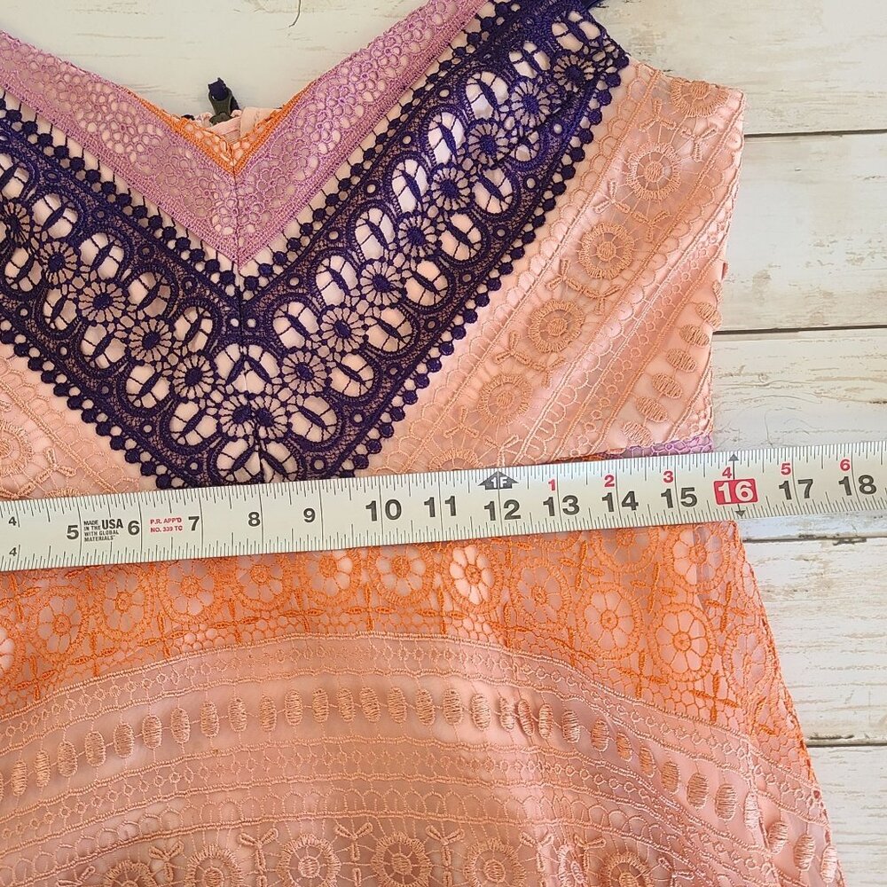 Anthropologie Maeve Lace Summer Cottage Midi Dress 10 Feminine Orange Pink Purpl - Picture 9 of 10